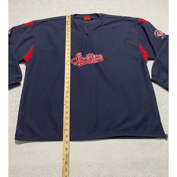 SPN Slo Pitch National Championship Pullover Jersey Navy Red Mens XL 1/4 Zip‎ - Picture 10 of 12